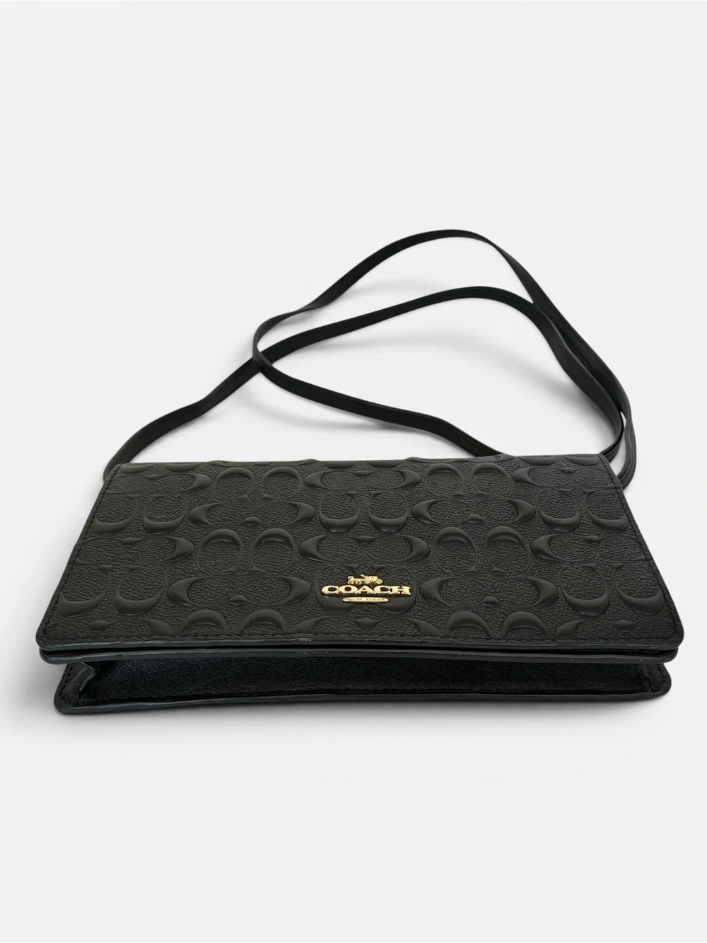 Coach Black Embossed Signature Leather Crossbody with Gold Hardware